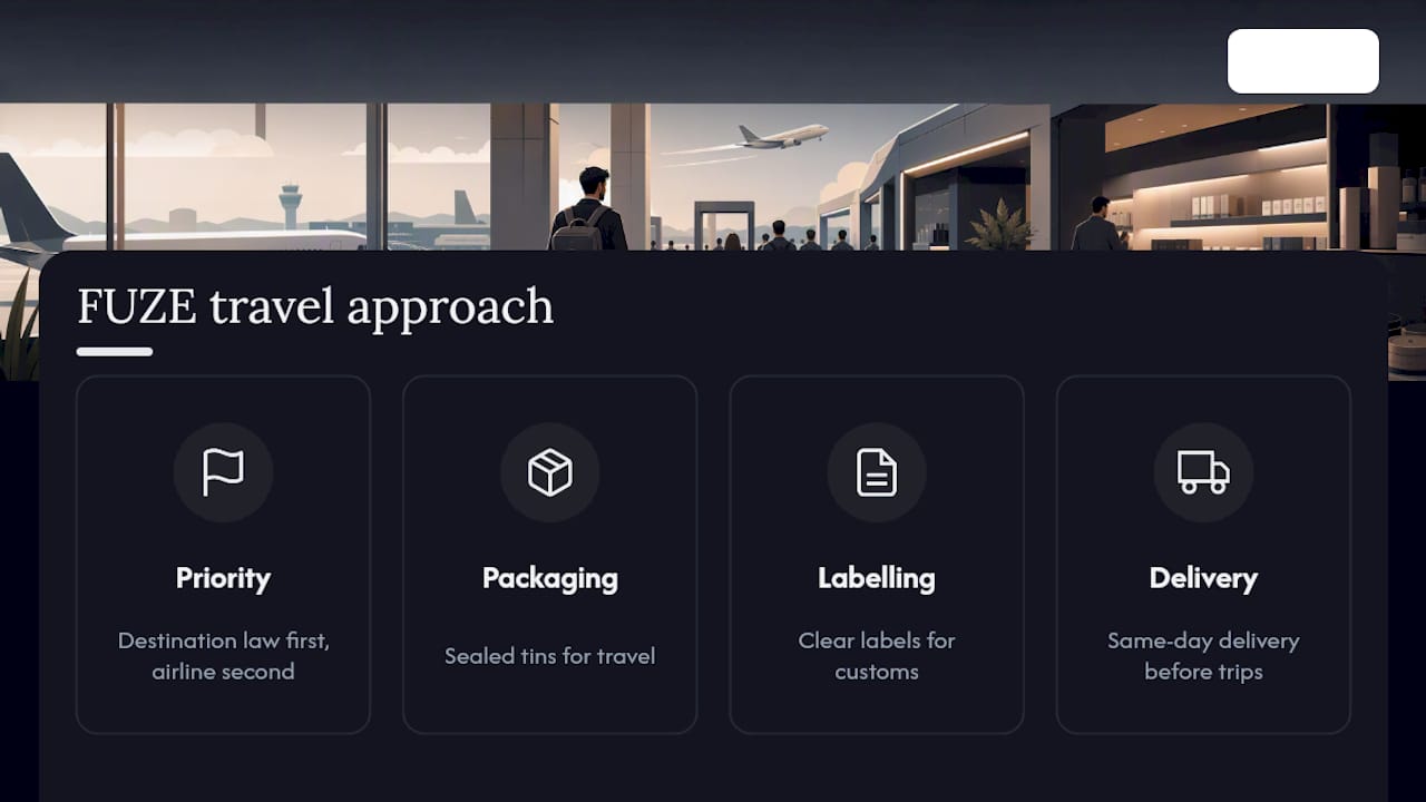 How does FUZE approach travel and nicotine pouches? — overview diagram