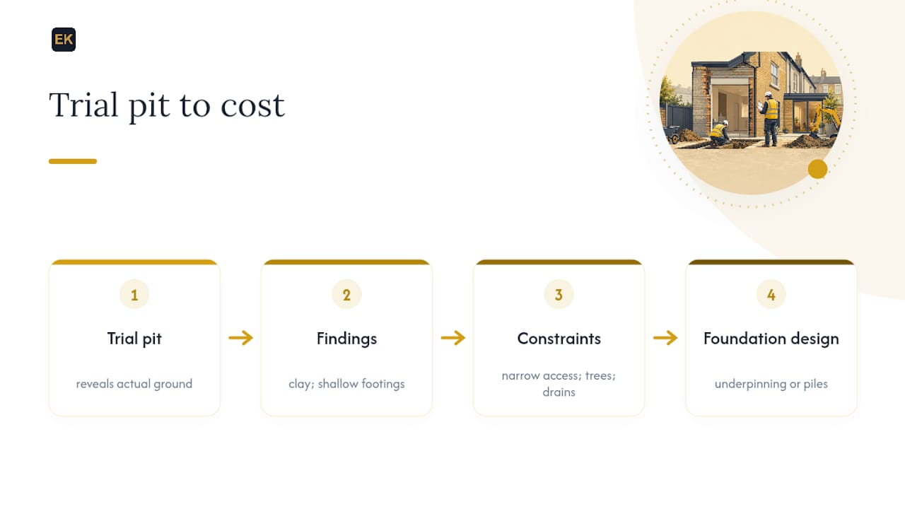 Side return groundworks cost factors diagram