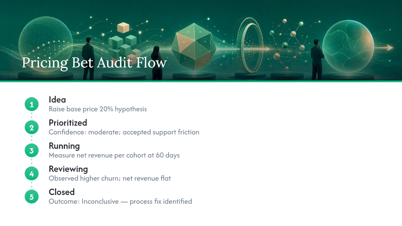 A Worked Example: Auditing a Founder-Level Pricing Bet — overview diagram