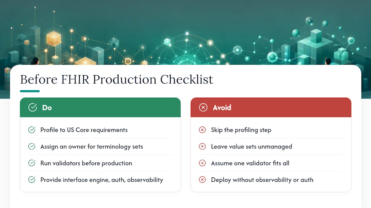 What Your Team Needs Before FHIR Goes to Production — overview diagram