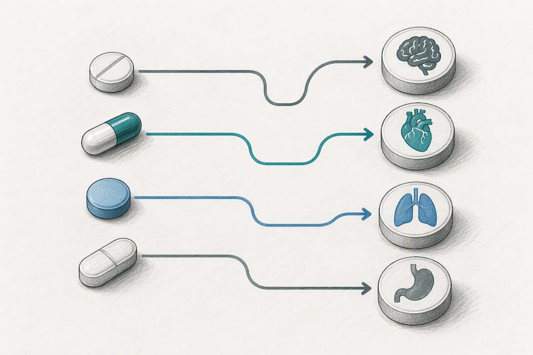 Illustration linking medications to clinical problems