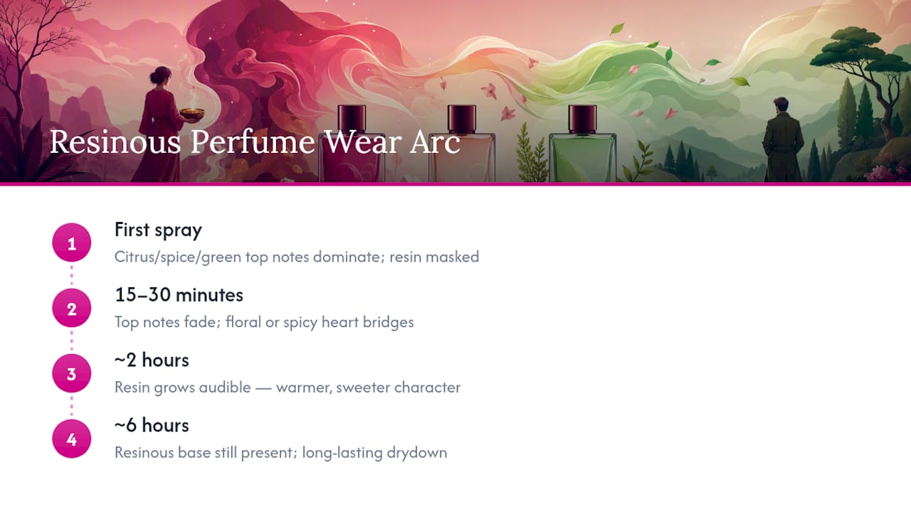 Resinous perfume evaporation timeline