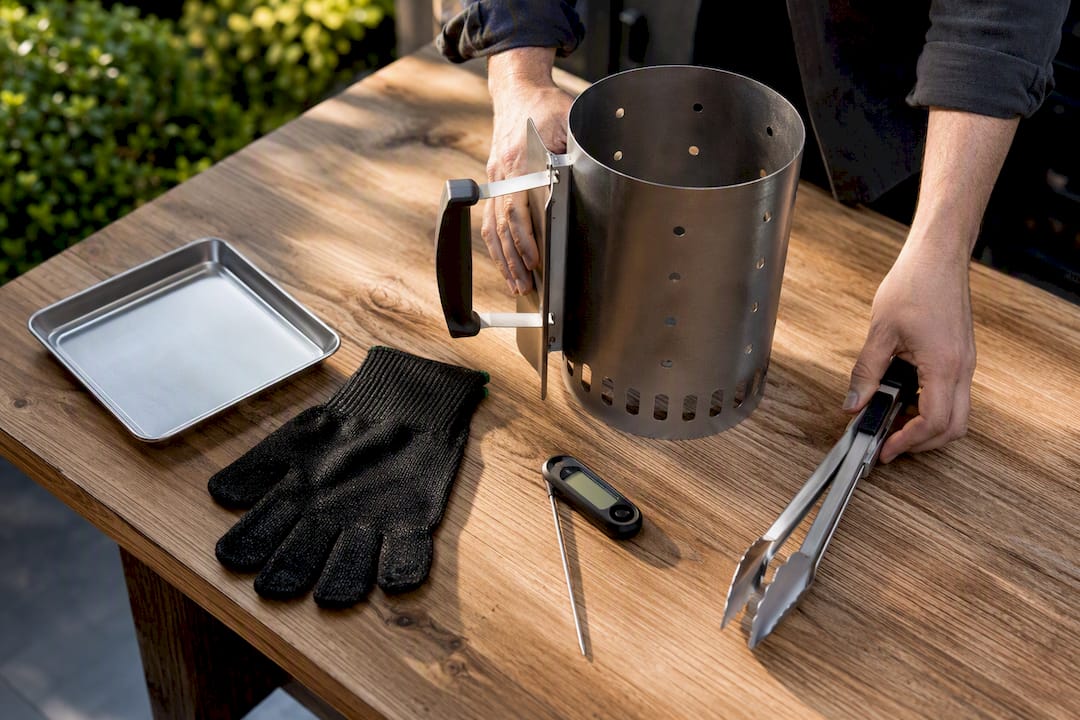 BBQ starter thermometer and tongs toolkit