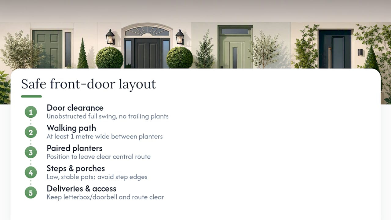 Safe clearance layout for doorway planters