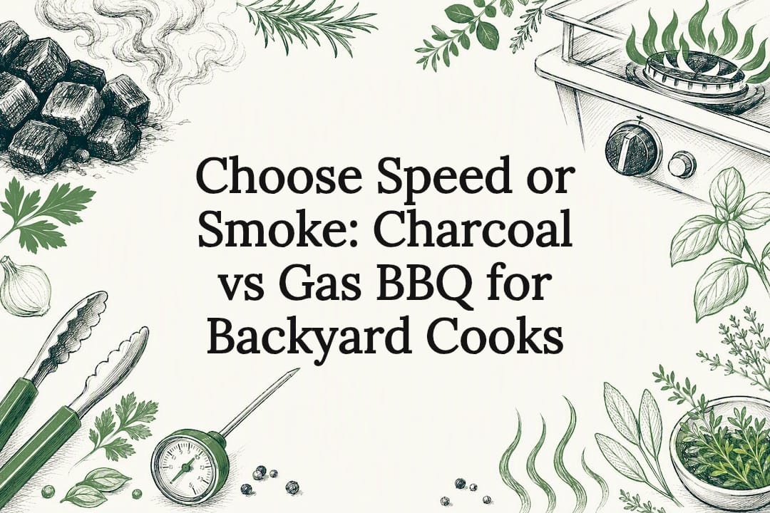 Decorative charcoal and gas BBQ title card