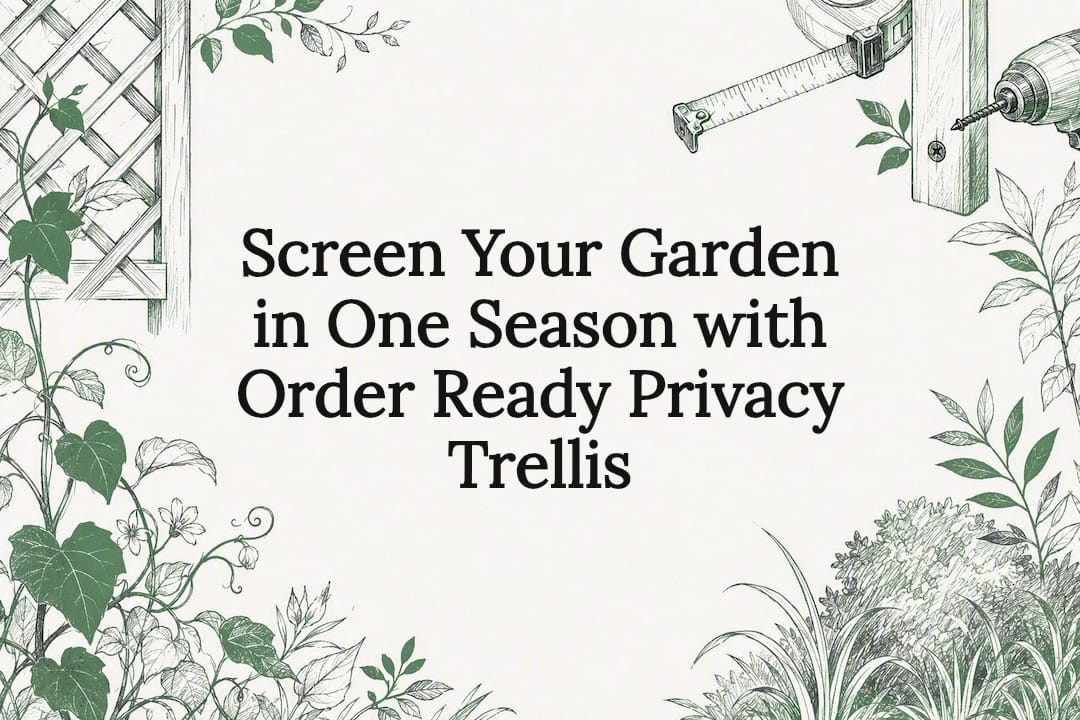 Decorative privacy trellis garden title card