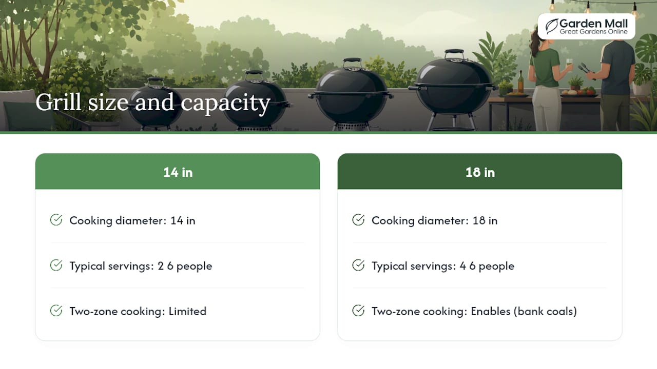 Charcoal BBQ size and serving comparison