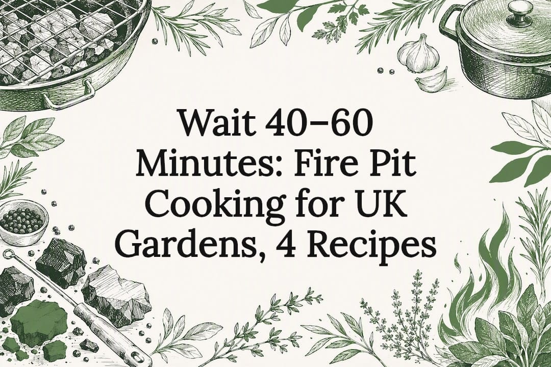 Decorative fire pit cooking title card