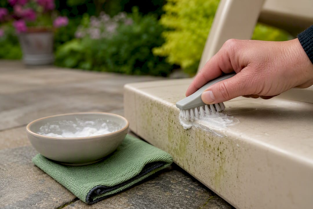 Brush removing algae from resin surface