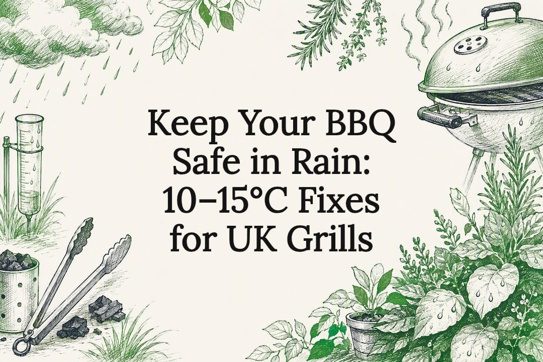 Rainy barbecue safety title card illustration
