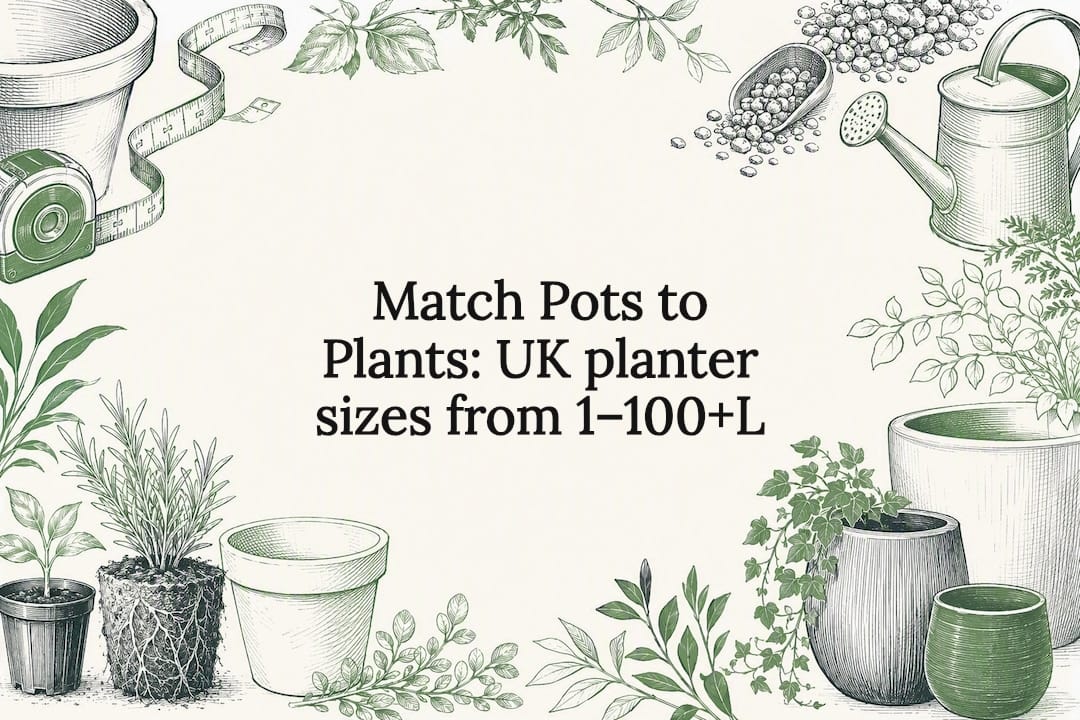 Decorative planter sizing title card illustration