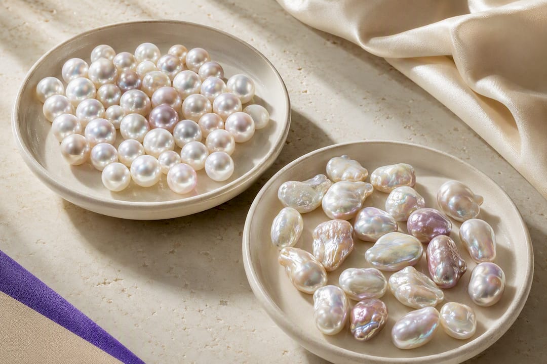 Loose pearls showing round and baroque shapes