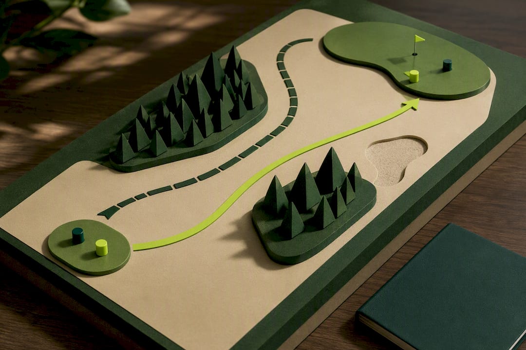 Illustrated conservative and aggressive golf routes