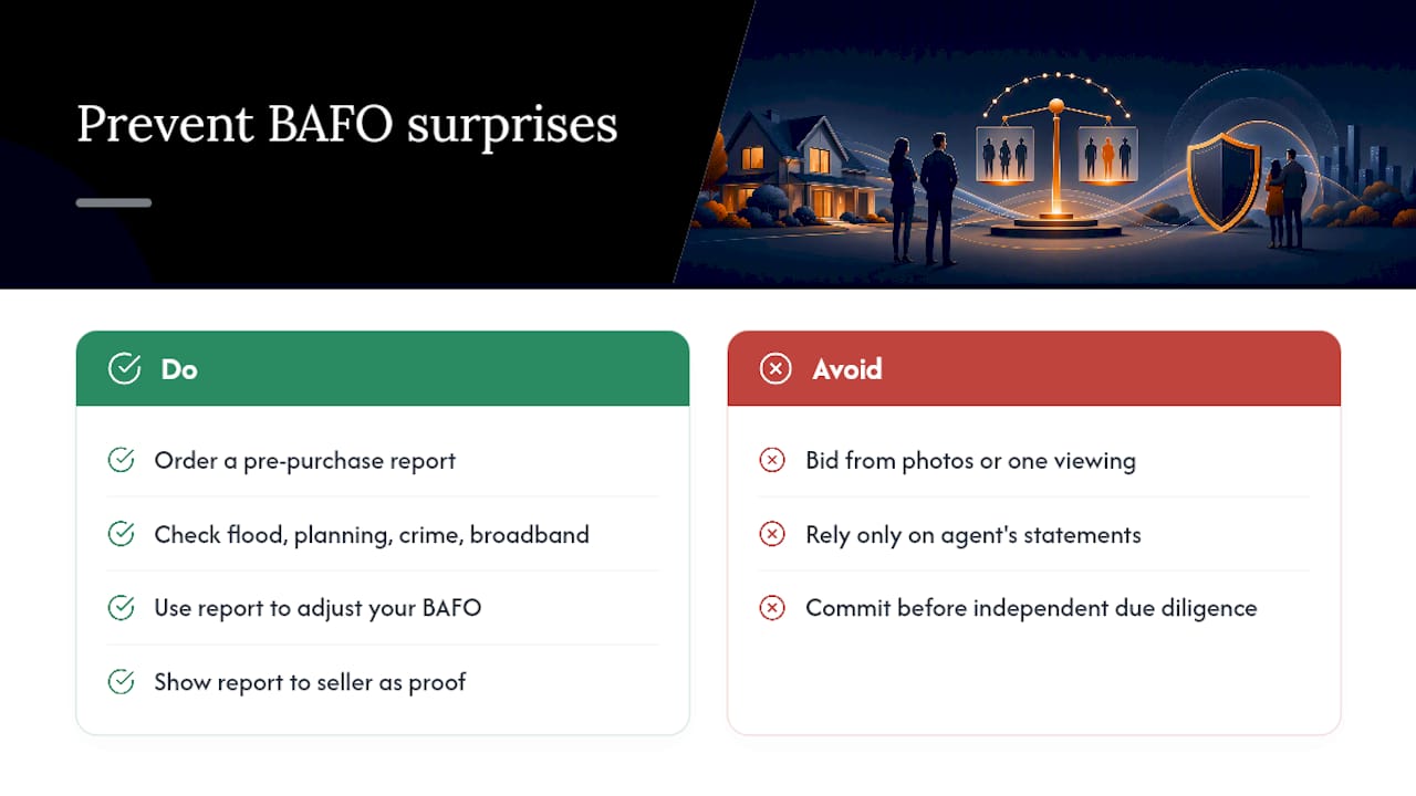 How a pre-purchase area report informs your BAFO before you commit — overview diagram