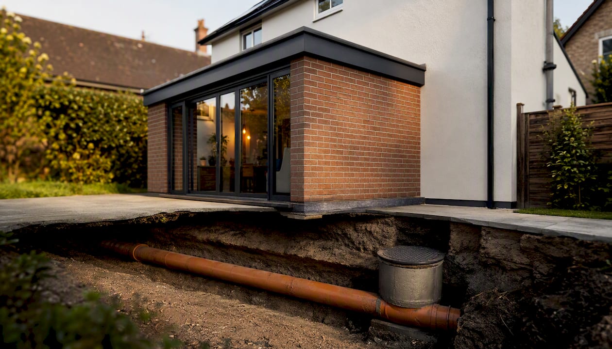 Public sewer beneath a house extension