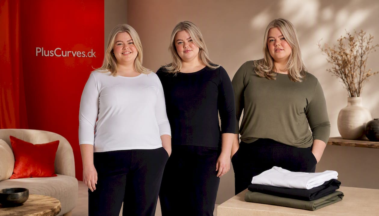 Plus size T-shirt dame, Unbleached med 3/4 ærmer – Blød og komfortabel