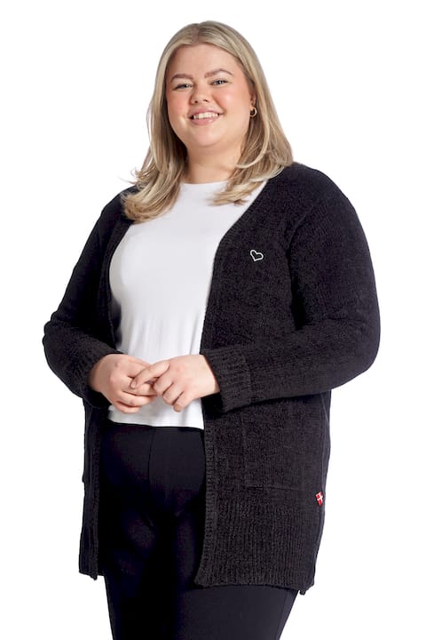 Lang Strikket Cardigan Plus Size – Dame Str. 42 til 60 - Black