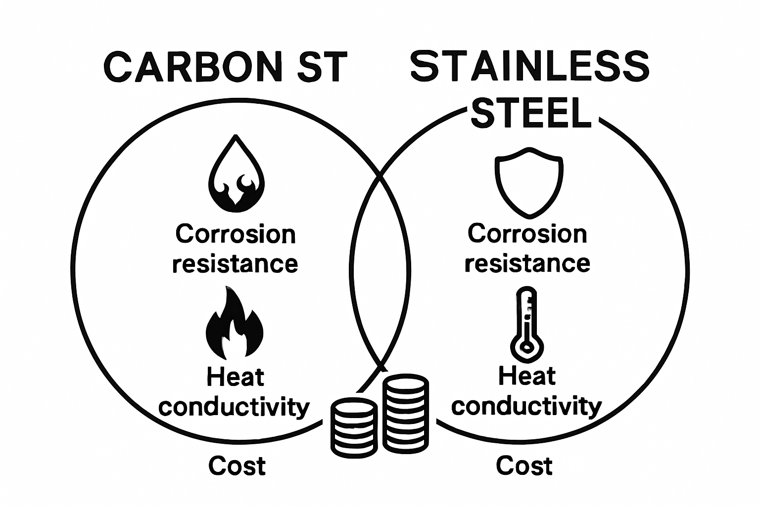 Infographic showing core differences between carbon steel and stainless steel
