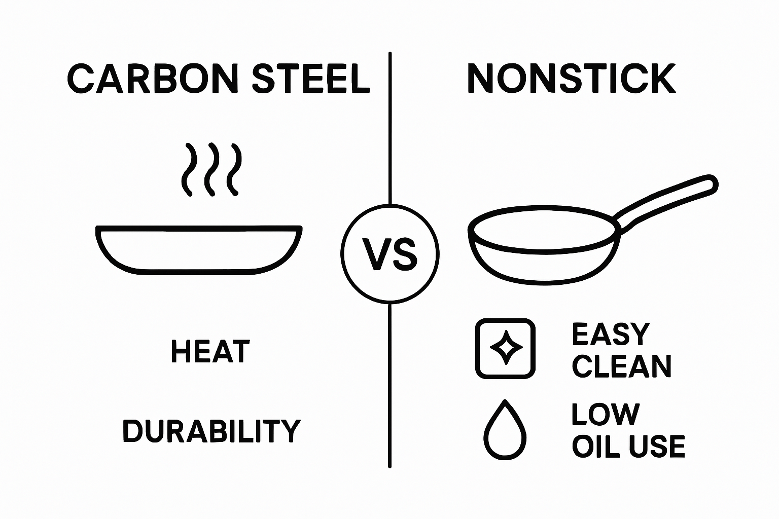 Infographic comparing carbon steel and nonstick pans