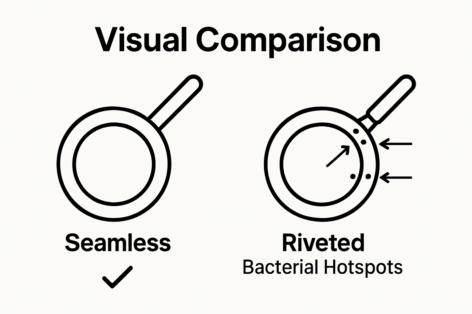 Infographic comparing hygiene of seamless and riveted carbon steel pans