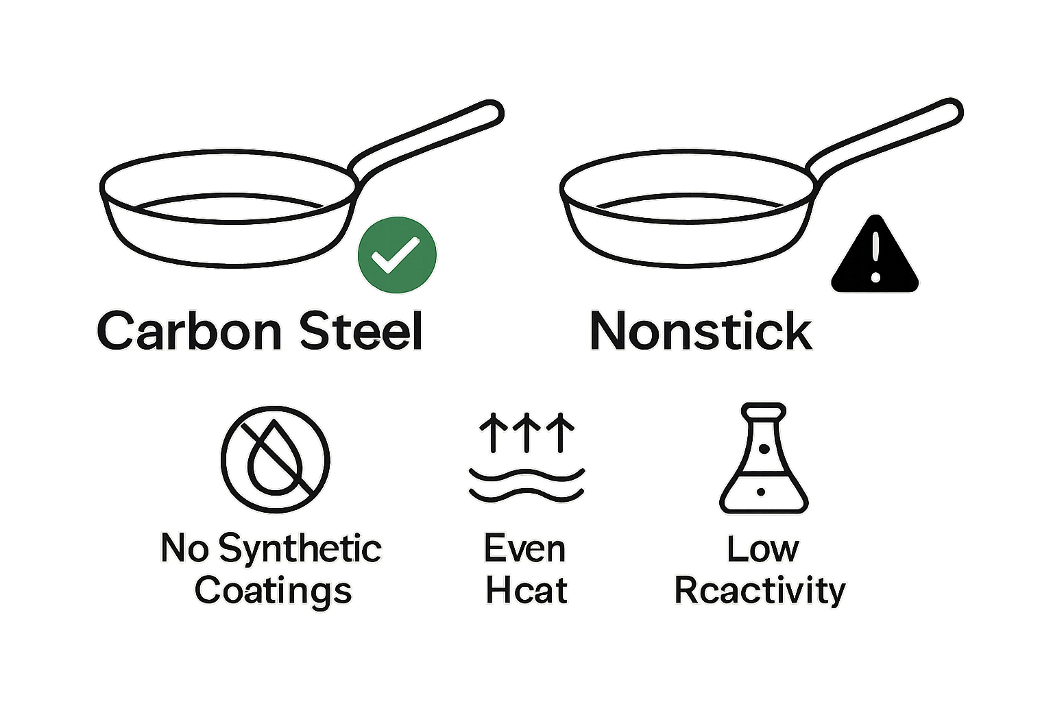 Comparison of carbon steel and nonstick pans highlighting safety features