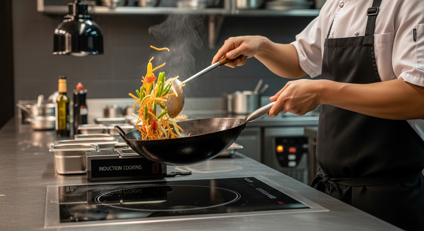 professional induction wok cooking