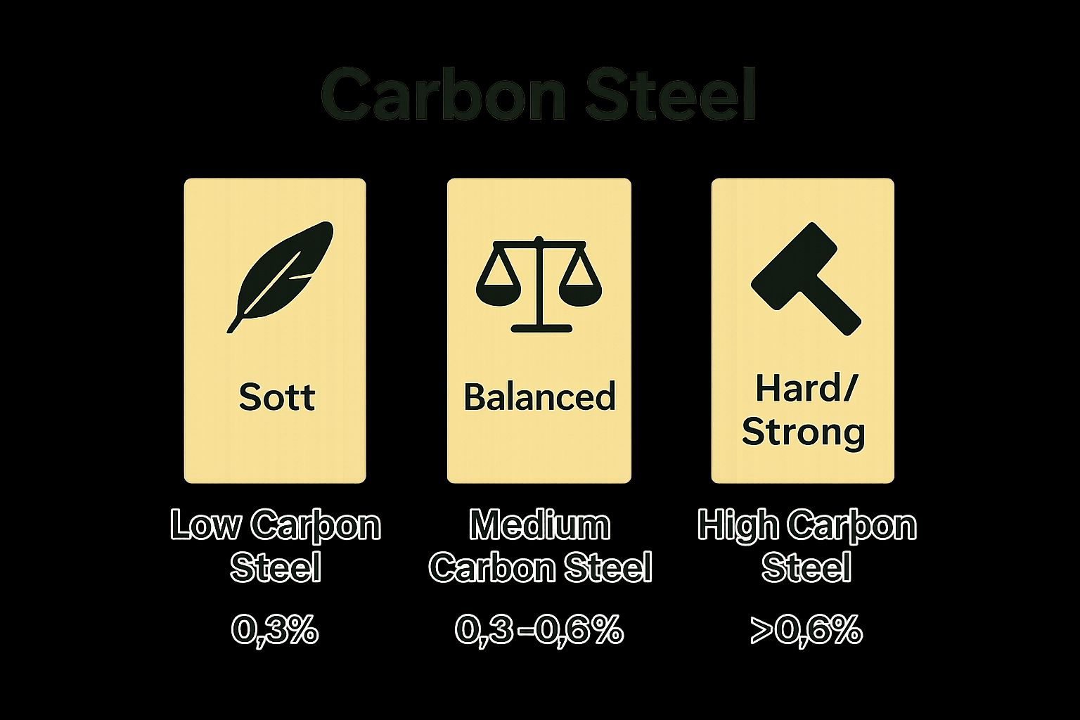 Infographic comparing three types of carbon steel by carbon percentage