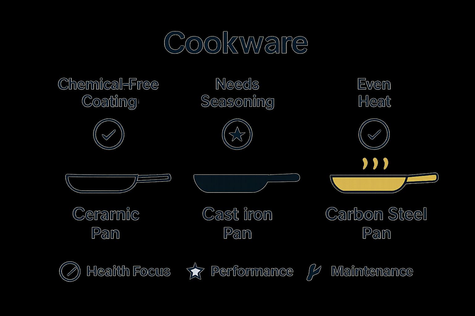 Infographic comparing ceramic, cast iron, and carbon steel nonstick alternatives