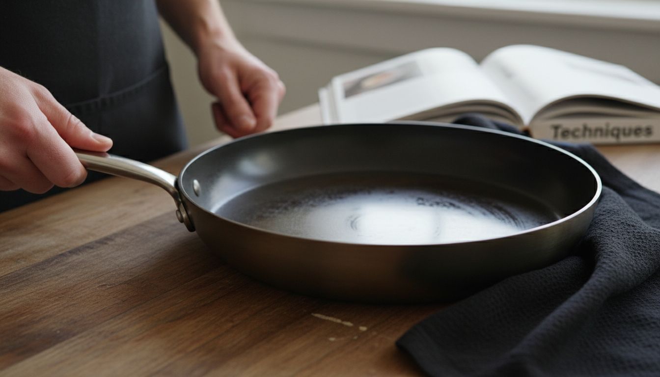 Detailed view carbon steel sauté pan