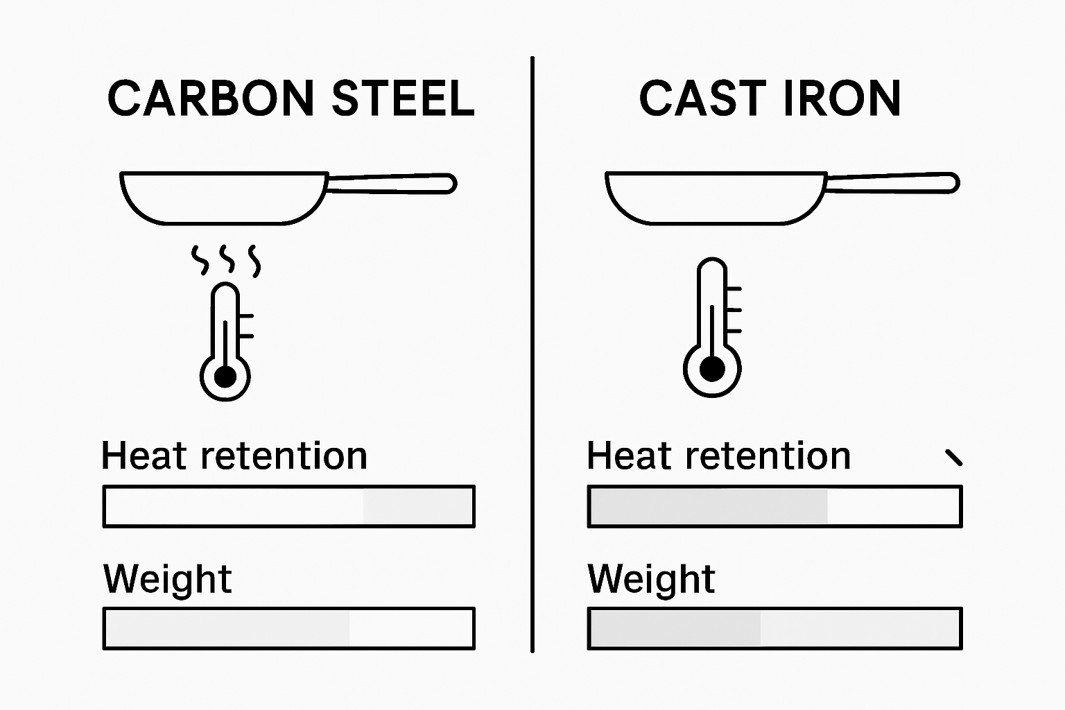 Infographic comparing heat properties of cookware
