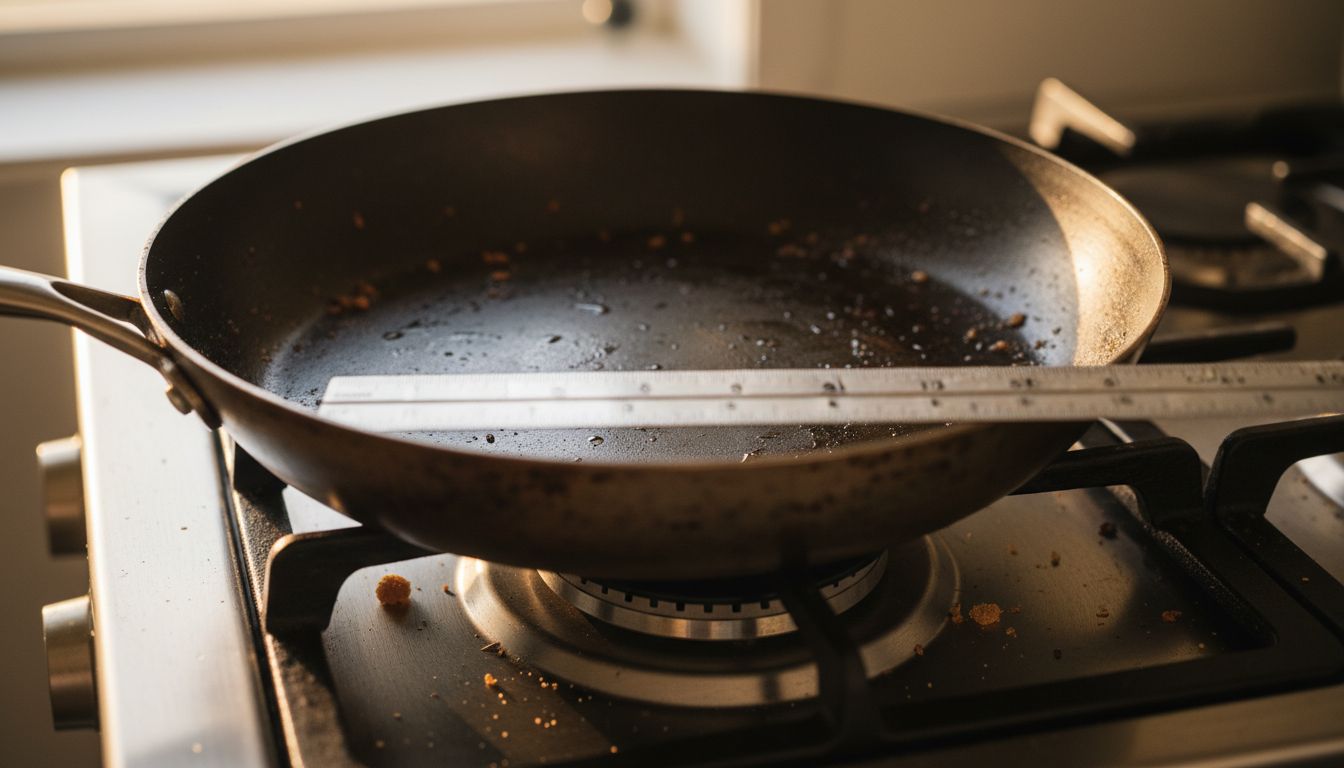 Measuring carbon steel pan thickness on stove
