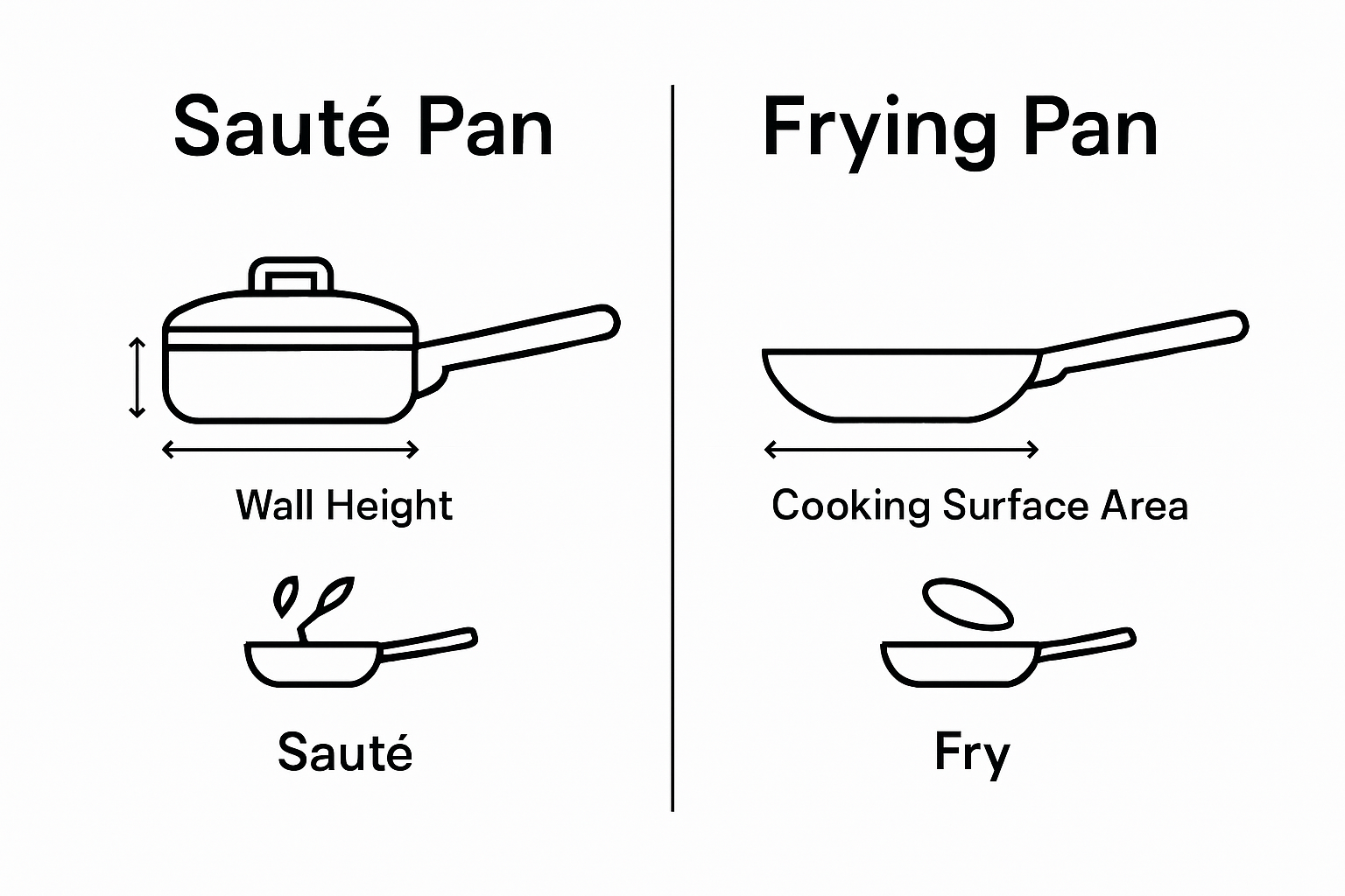Infographic showing sauté vs frying pan differences