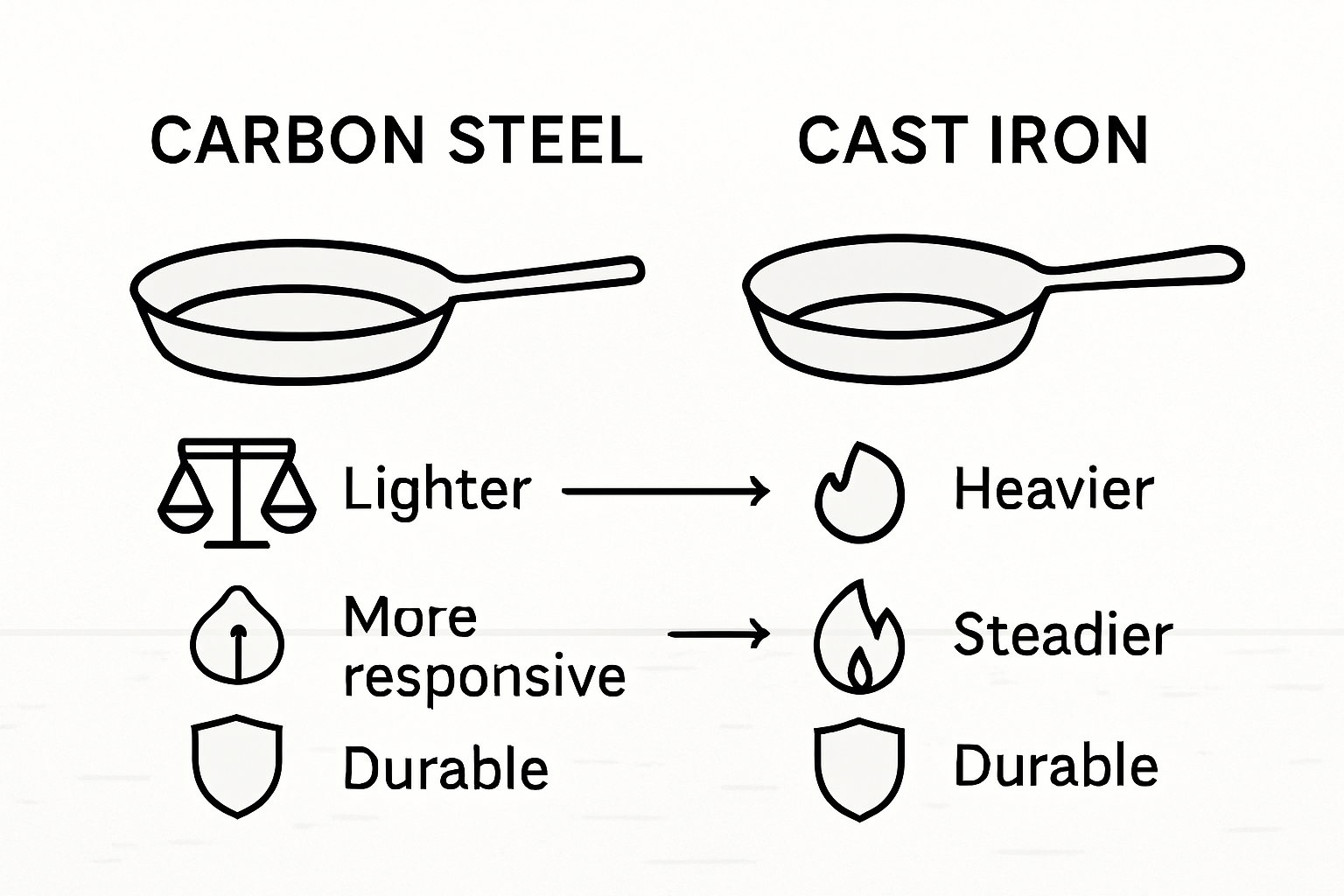 Infographic comparing carbon steel and cast iron