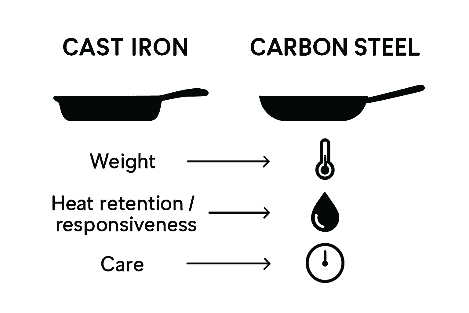 Infographic comparing cast iron and carbon steel