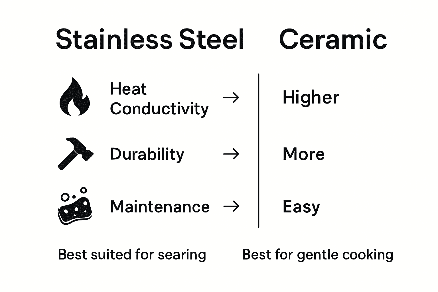Infographic comparing stainless steel and ceramic cookware