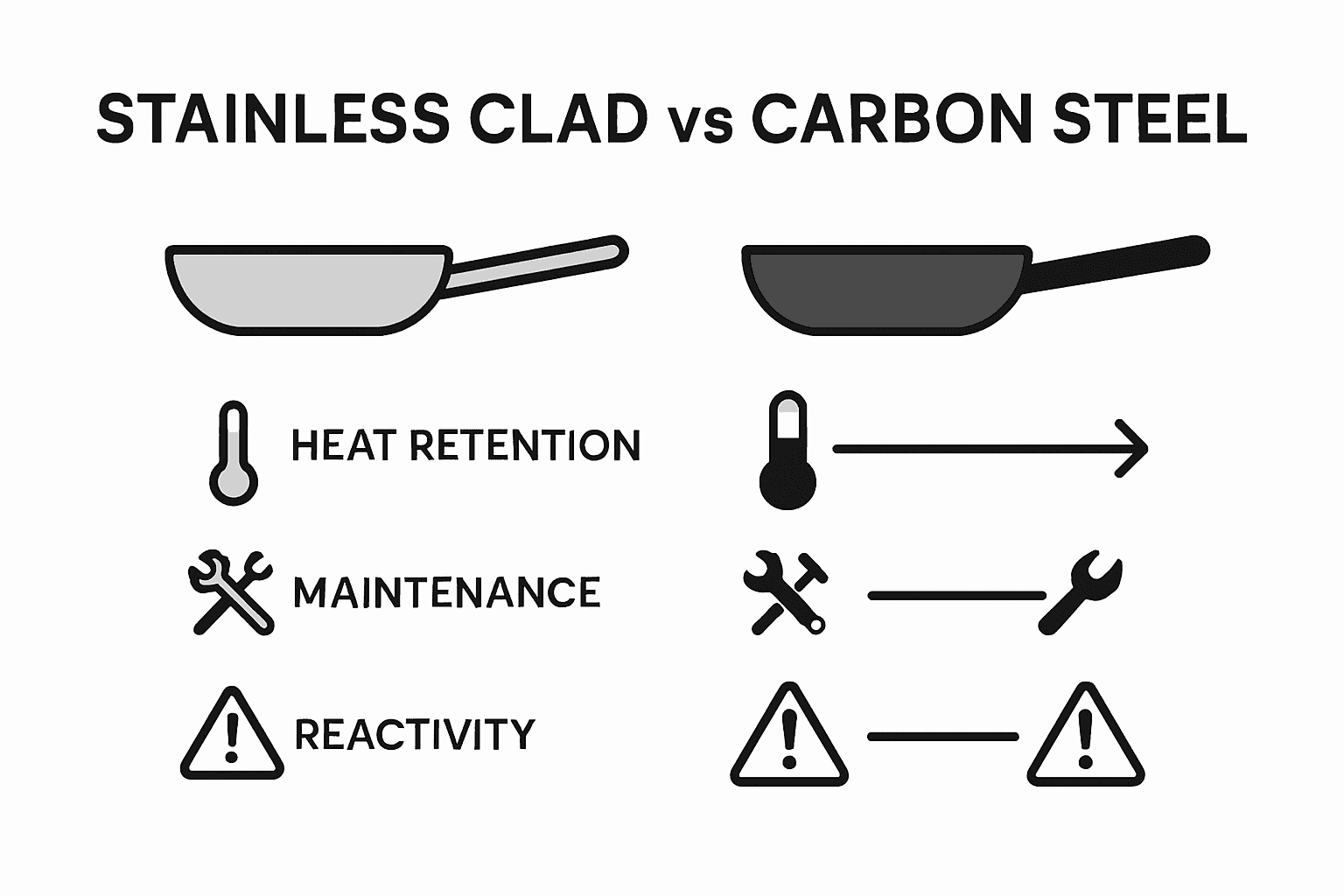 Infographic comparing stainless clad to carbon steel cookware