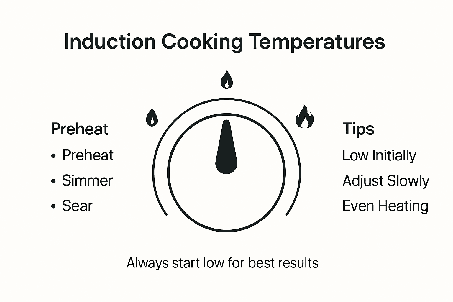 Infographic for adjusting induction cooking temperatures