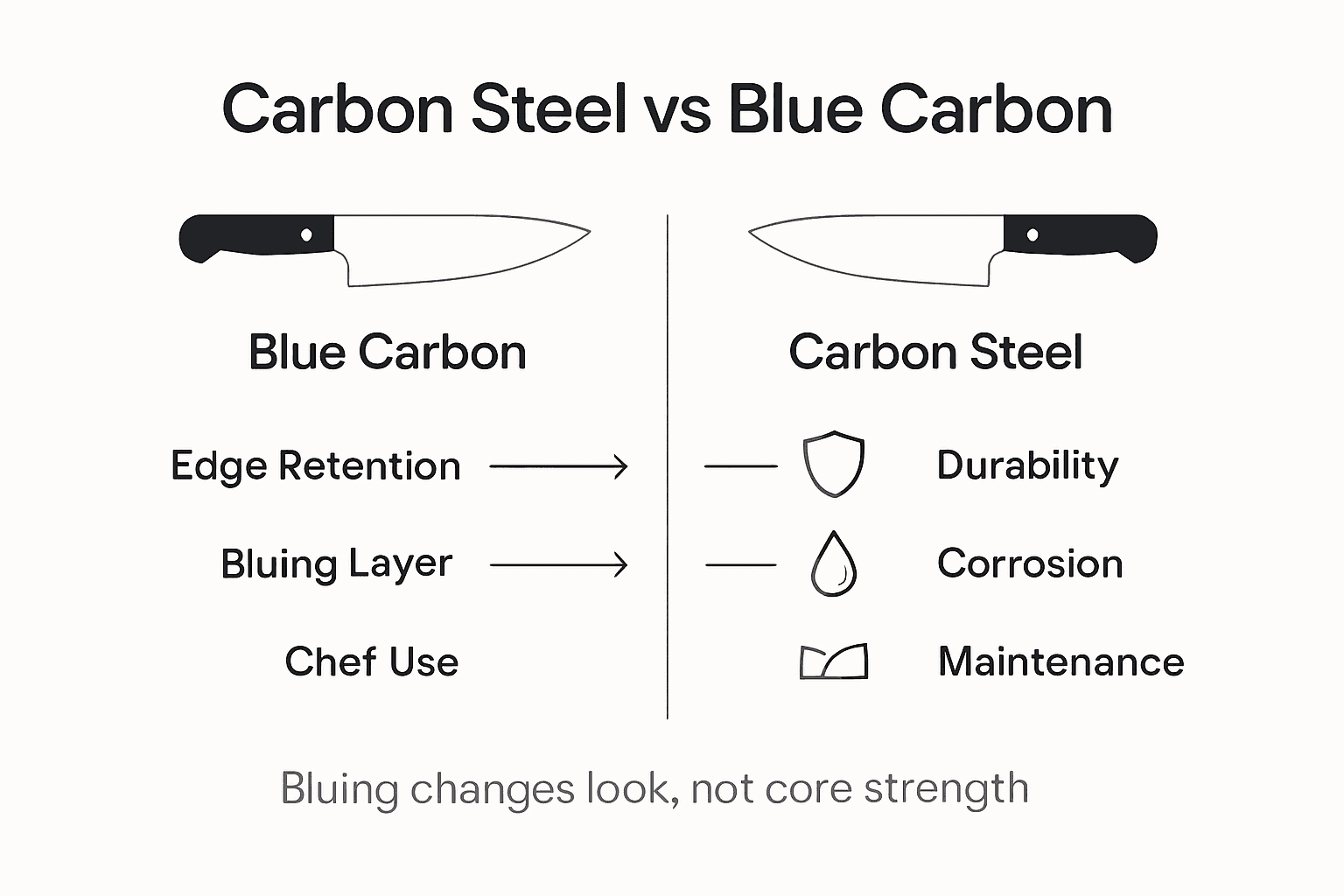 Infographic comparing blue and carbon steel key features