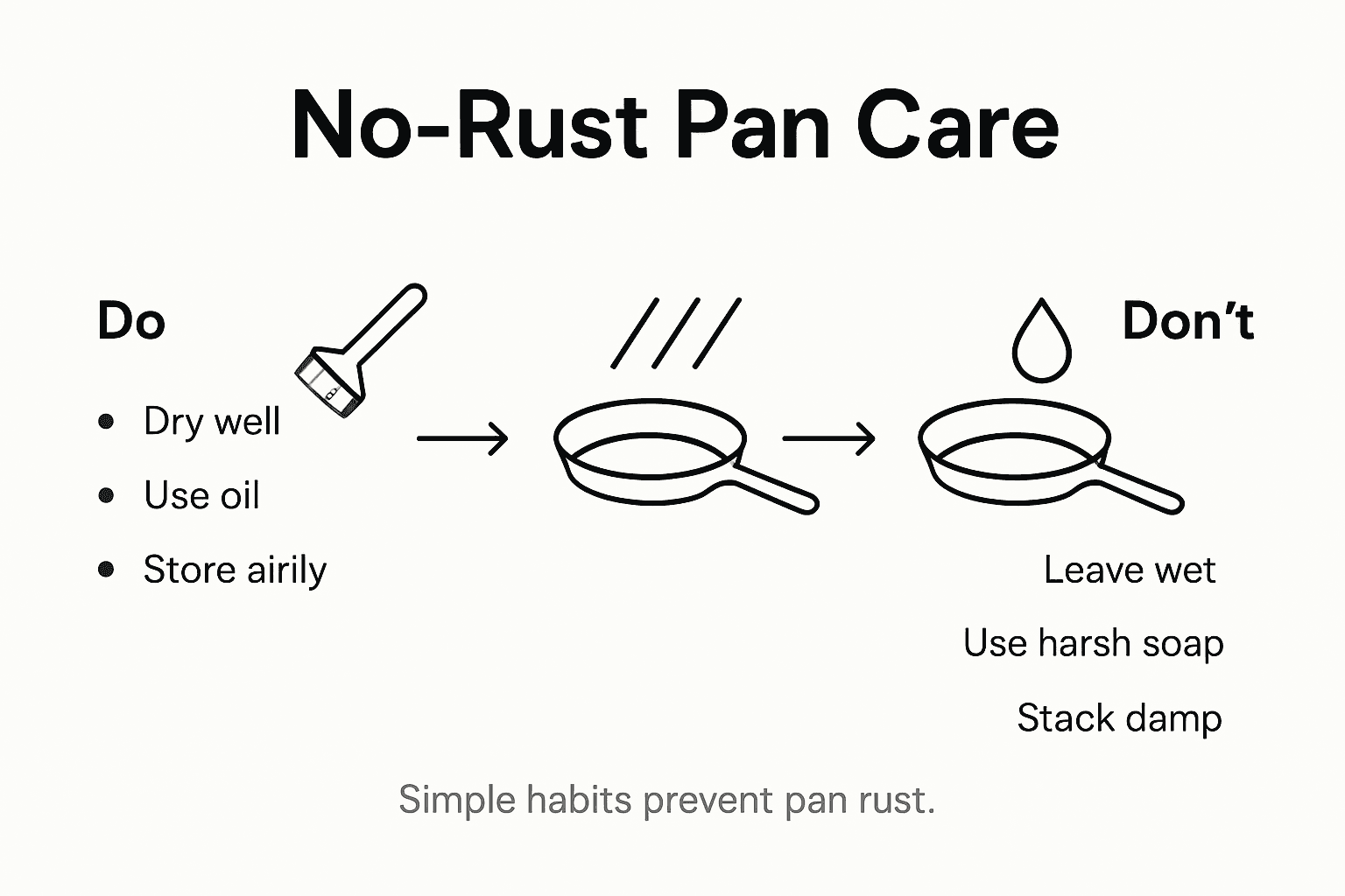 Infographic showing pan rust prevention steps