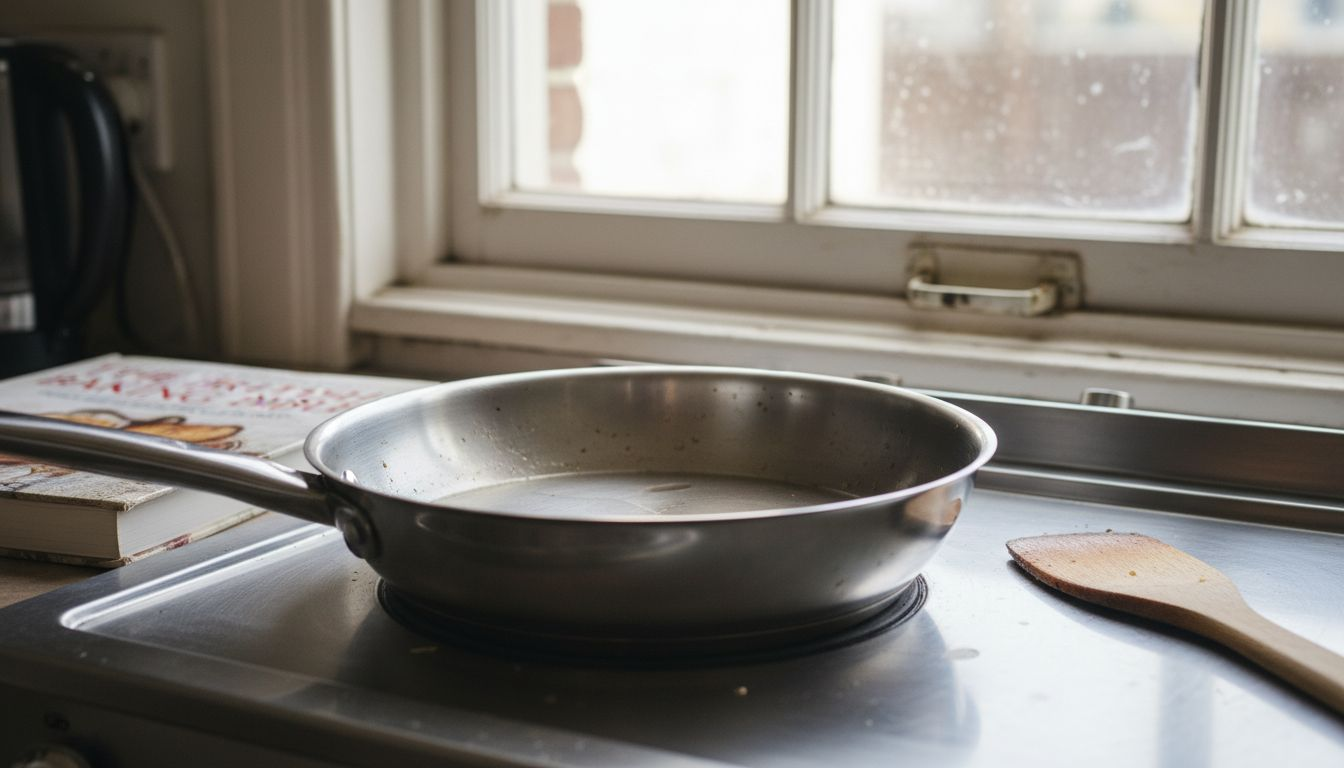 Stainless steel pan with reflective surface