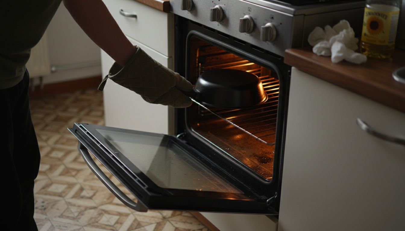Placing upside-down pan inside oven