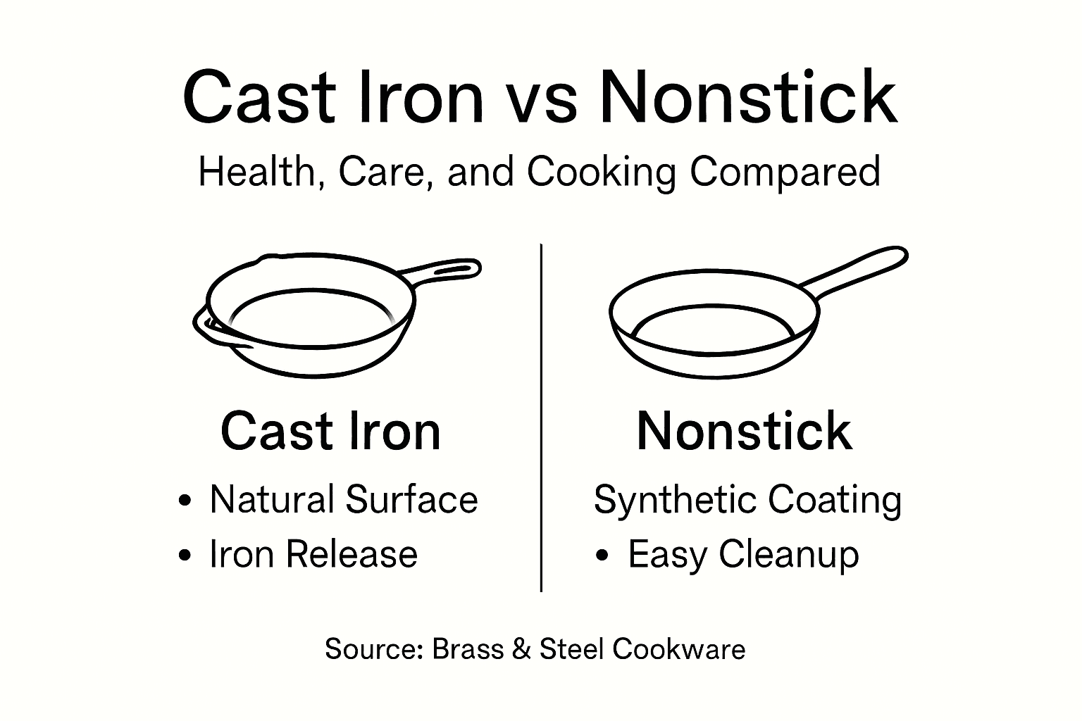 Infographic summarizing cast iron and nonstick features