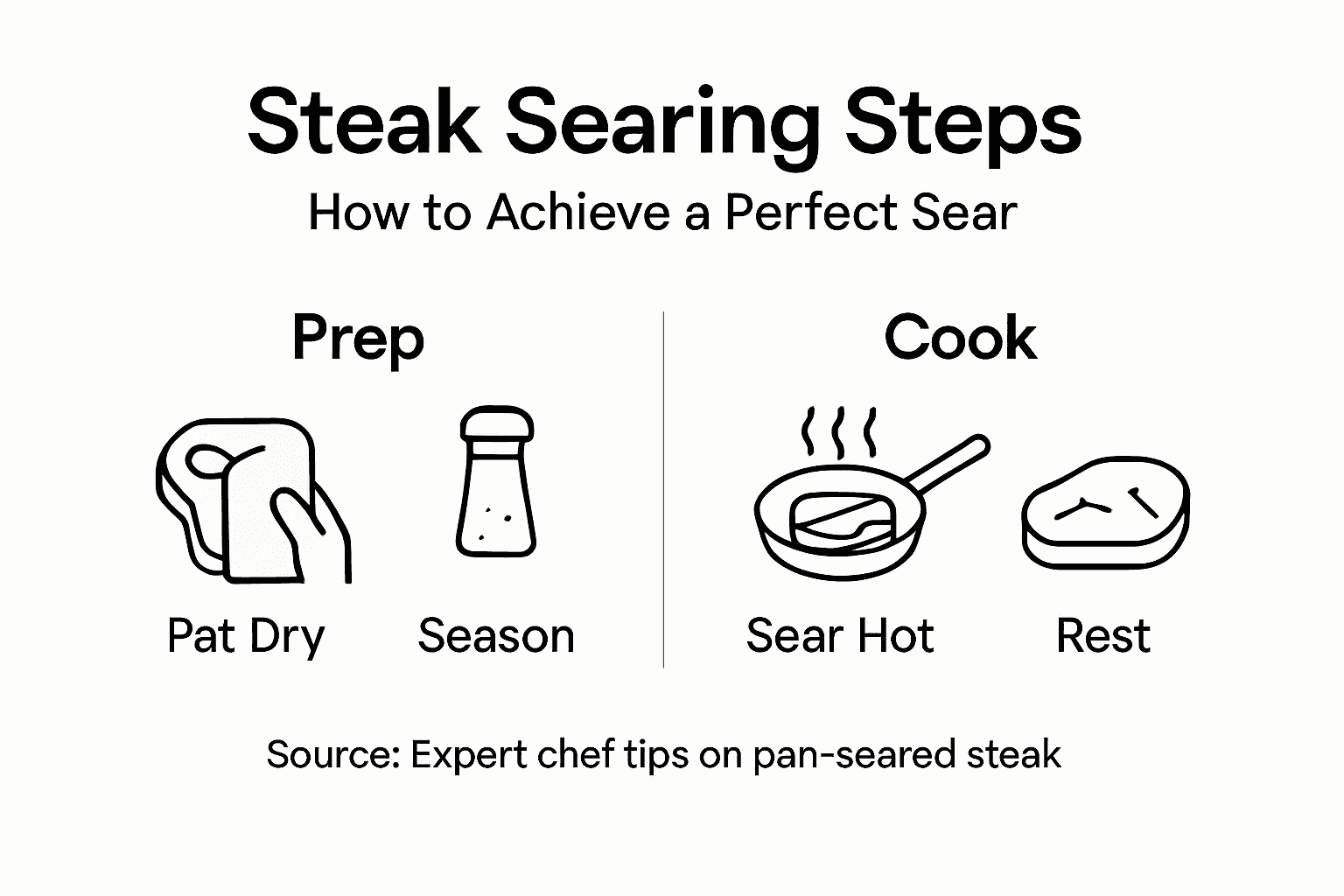 Infographic on steak searing steps with pan