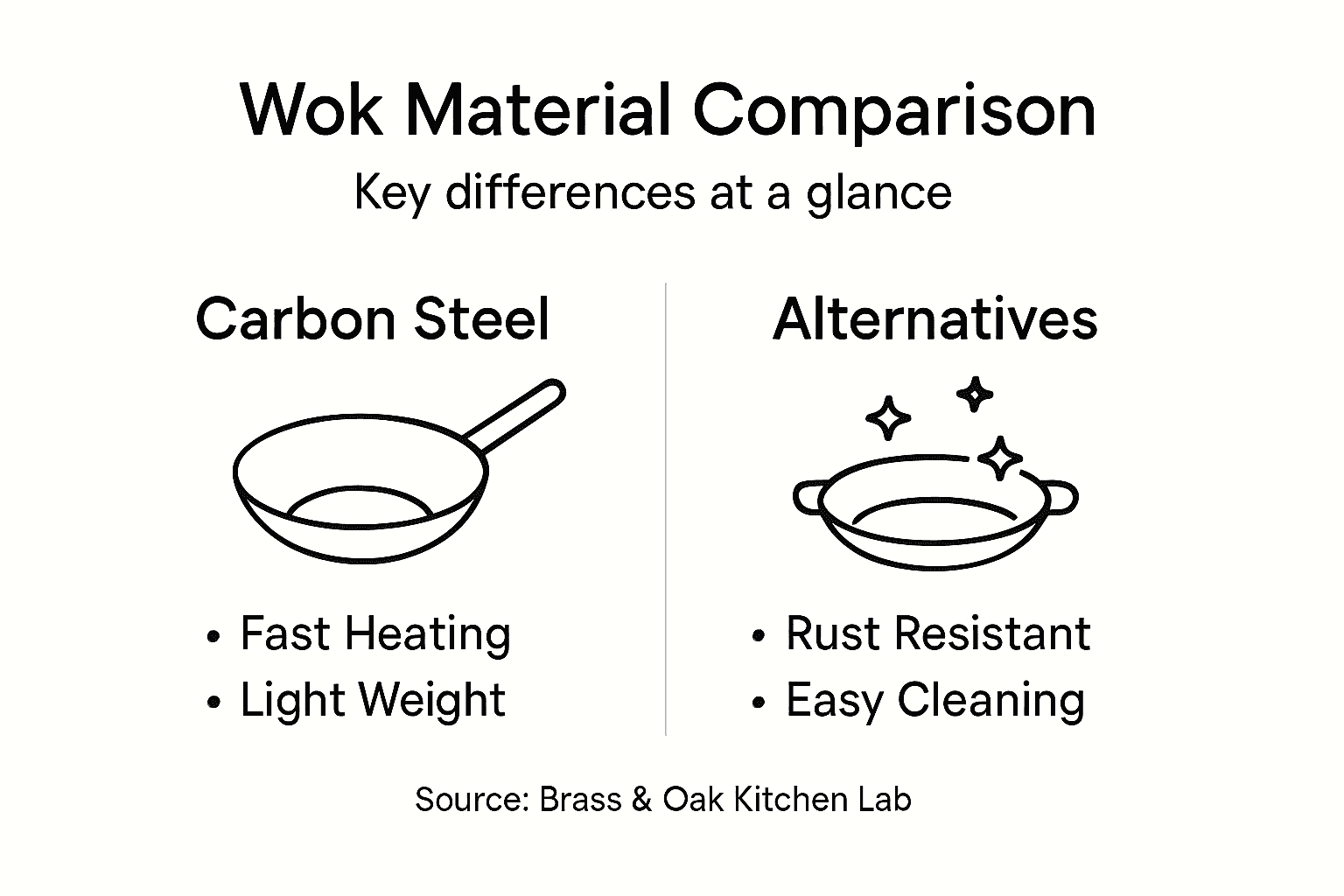 Infographic comparing wok materials and features