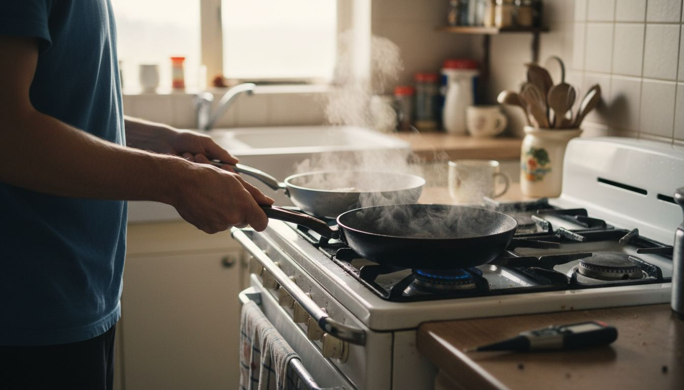 Testing heat of carbon steel and aluminium pans