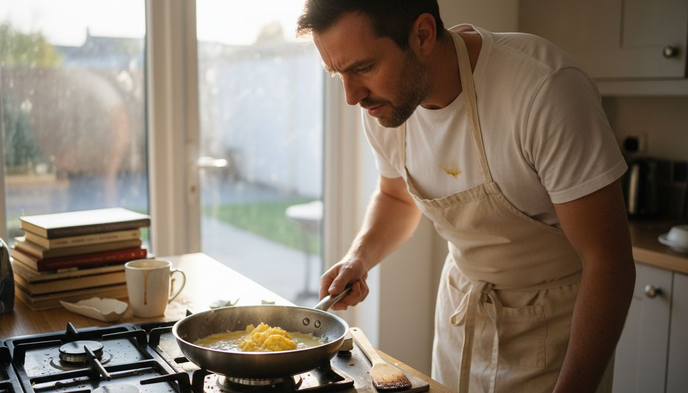 Chef testing aluminium pan heat distribution