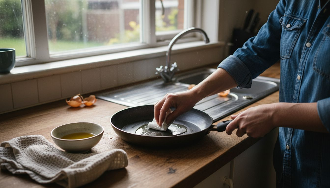 Applying oil for pan seasoning at home