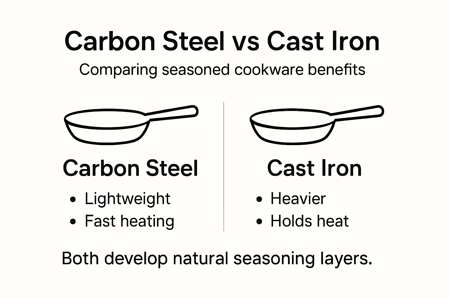 Infographic comparing carbon steel and cast iron seasoning