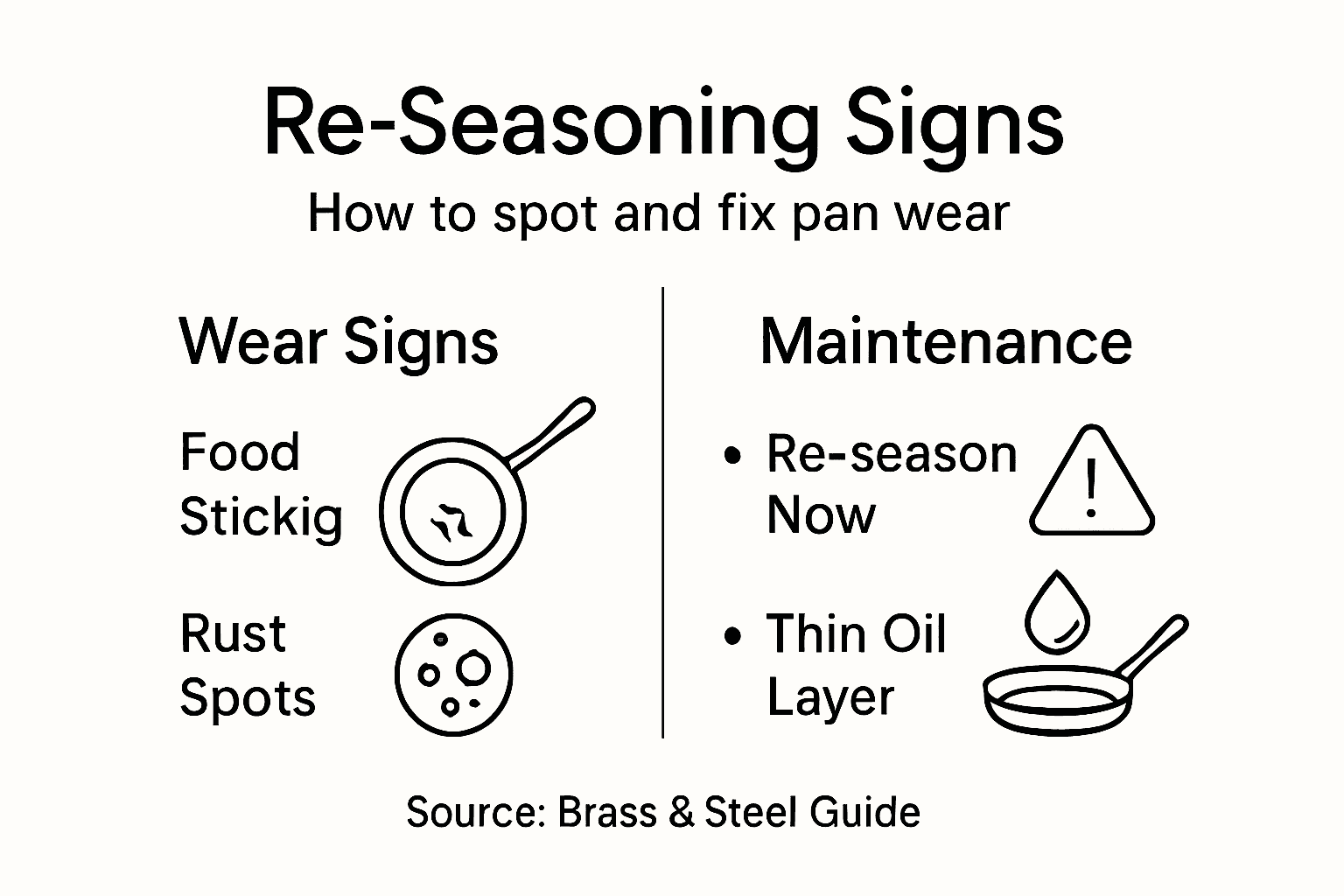 Infographic showing re-seasoning signs and solutions