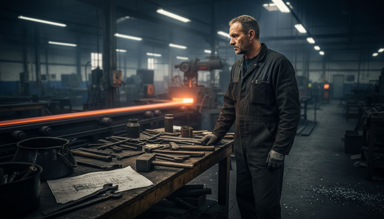 Steelworker forging carbon steel cookware